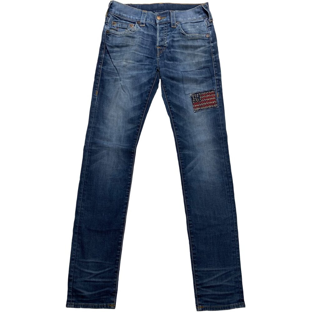 True Religion Rocco Relaxed Skinny Fit jeans US Flag Appliqué Jeans mens 30x33.5